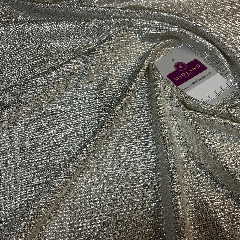 Jersey Foil Silver On Cream One way stretch Hologram Textured dress fabric M1740