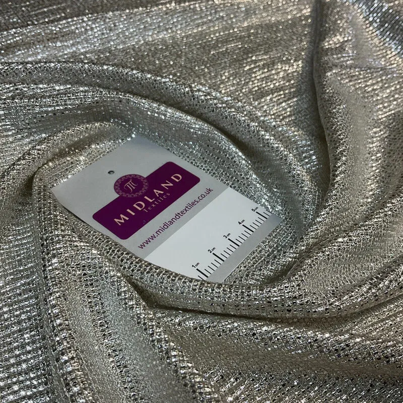 Jersey Foil Silver On Cream One way stretch Hologram Textured dress fabric M1740