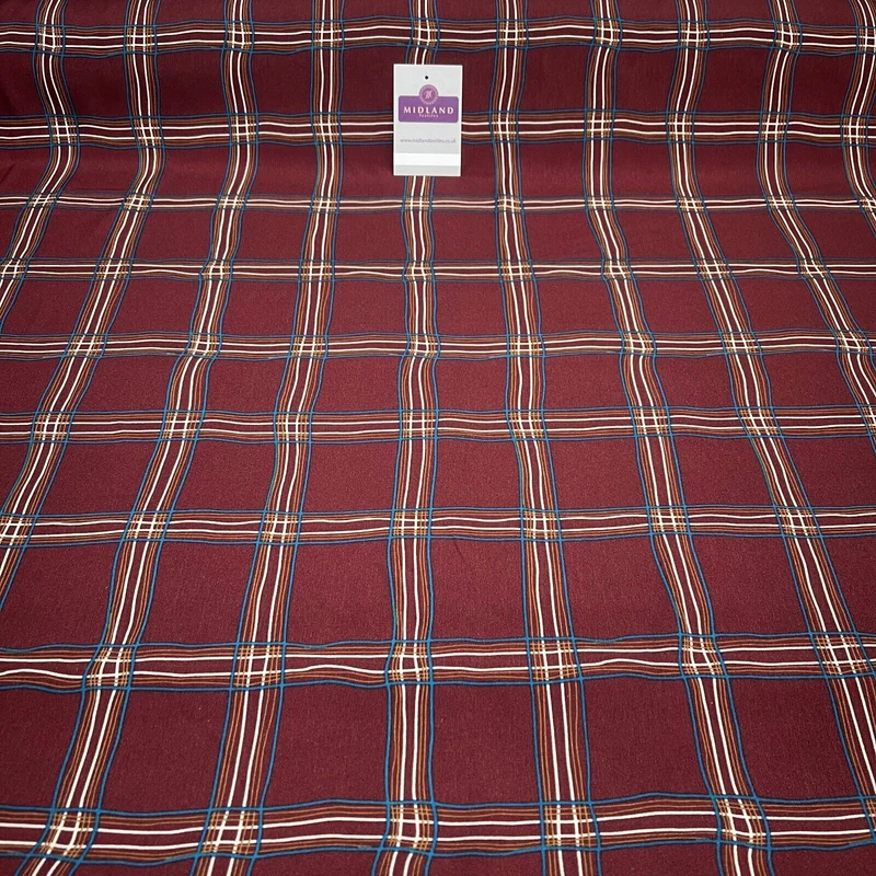 Maroon Peach Skin Check Tartan print Dress fabric M1400-52 Mtex sold per metre