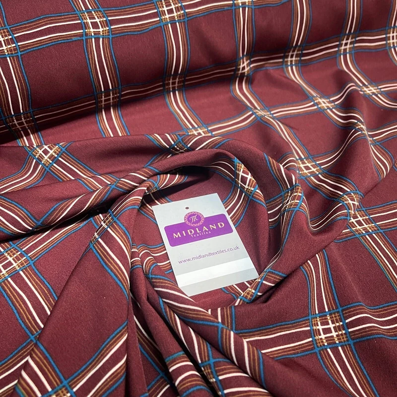 Maroon Peach Skin Check Tartan print Dress fabric M1400-52 Mtex sold per metre
