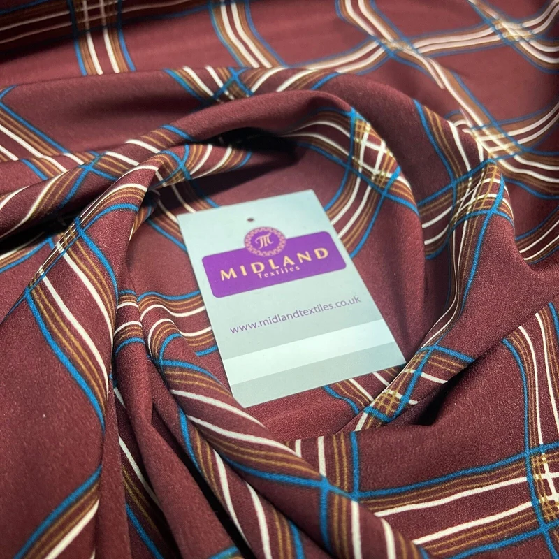Maroon Peach Skin Check Tartan print Dress fabric M1400-52 Mtex sold per metre