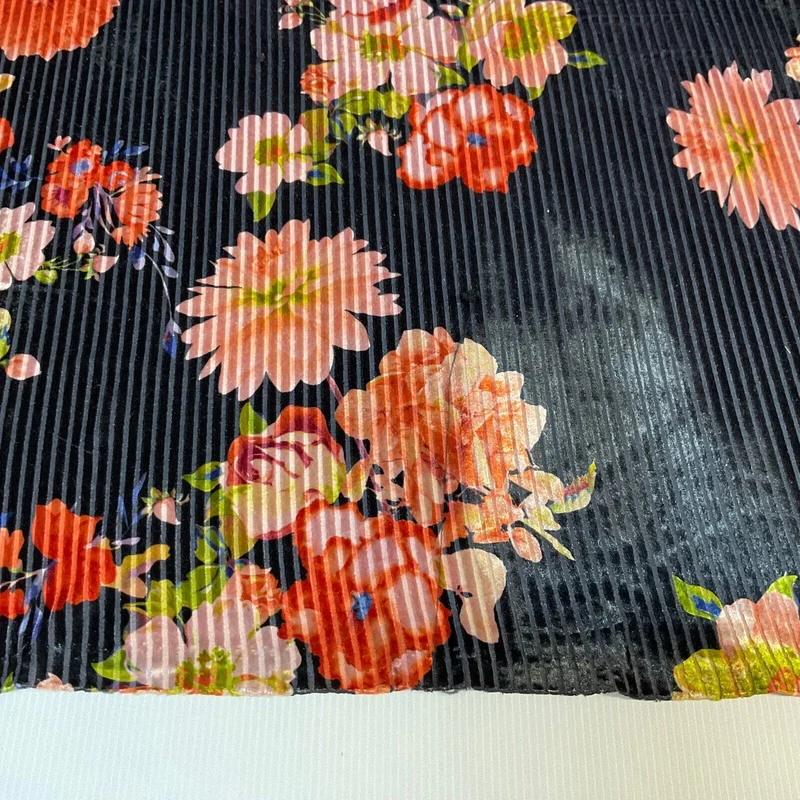 Black Floral embossed strech stripped Velvet Dress fabric M1400-53 Mtex