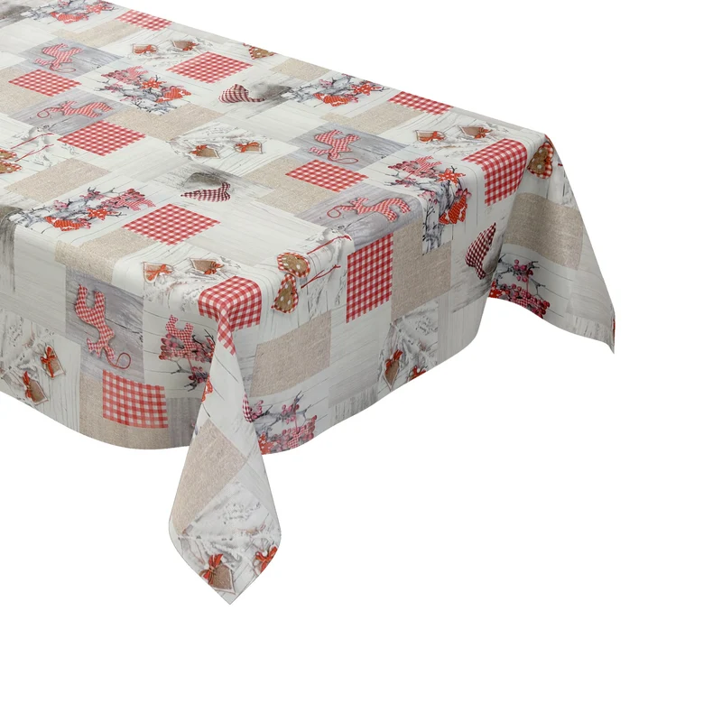 Wachstuch Tischdecke P8012-1 Winter Patchwork Rentier Holz Herzen eckig rund oval
