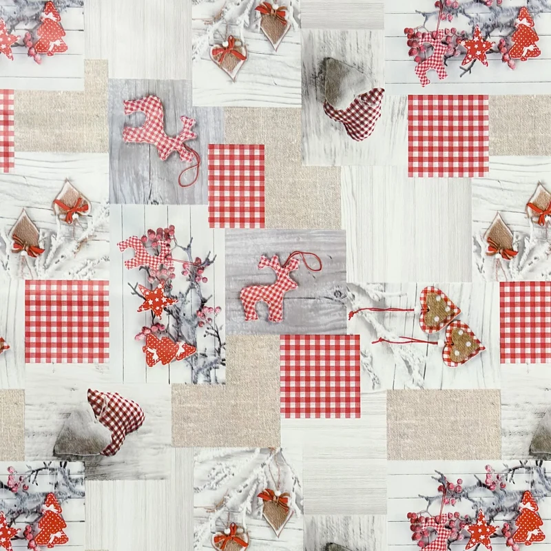 Wachstuch Tischdecke P8012-1 Winter Patchwork Rentier Holz Herzen eckig rund oval