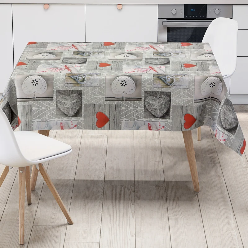 Wachstuch Tischdecke 35111 Weihnachten Herzen Holz Patchwork eckig rund oval