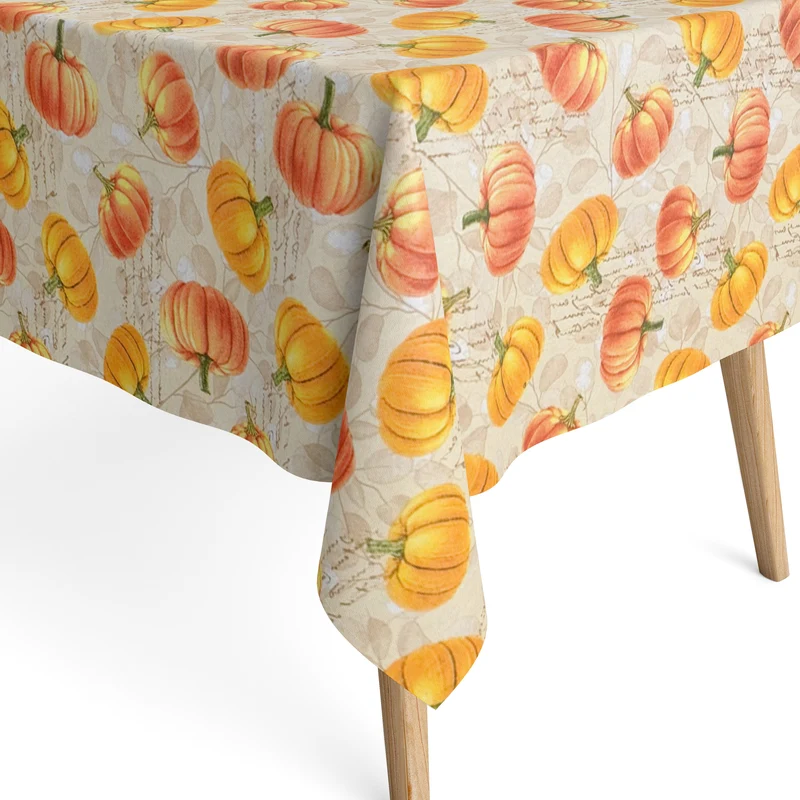 Jacquard Tischdecke aus beschichteter Baumwolle mit Fleckenschutz BAZA Kürbis Herbst Blätter eckig rund oval