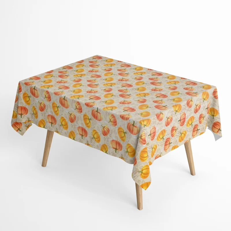Jacquard Tischdecke aus beschichteter Baumwolle mit Fleckenschutz BAZA Kürbis Herbst Blätter eckig rund oval