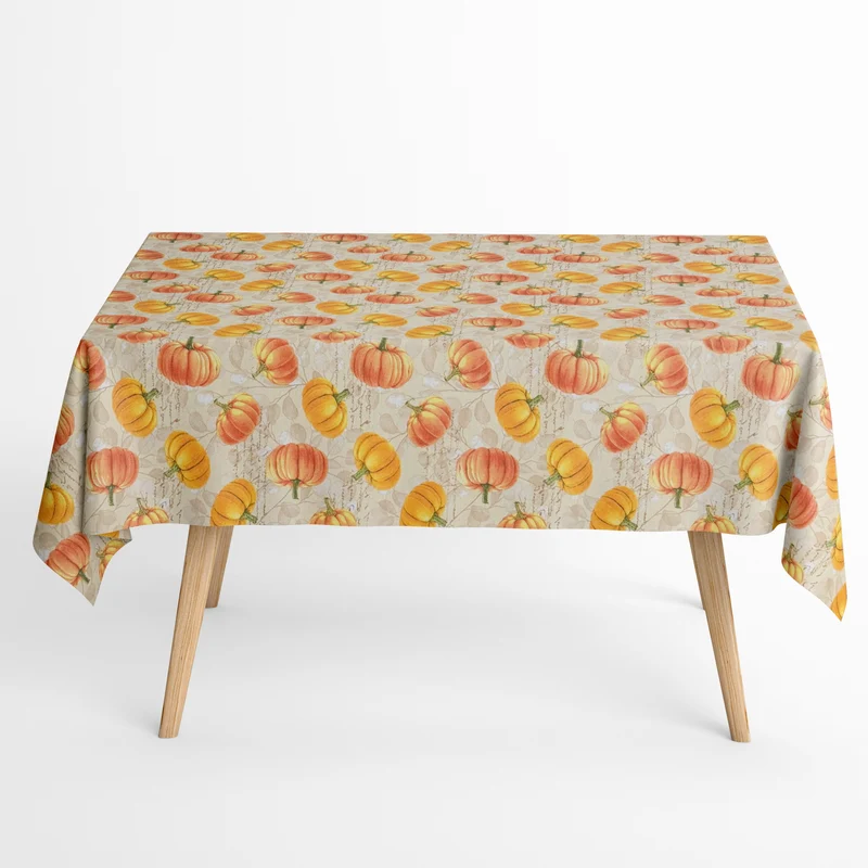 Jacquard Tischdecke aus beschichteter Baumwolle mit Fleckenschutz BAZA Kürbis Herbst Blätter eckig rund oval