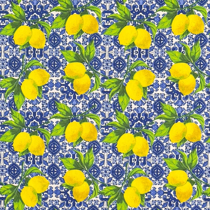 Jacquard Tischdecke aus beschichteter Baumwolle mit Fleckenschutz GENOVA mediterran Mosaik Zitronen eckig rund oval