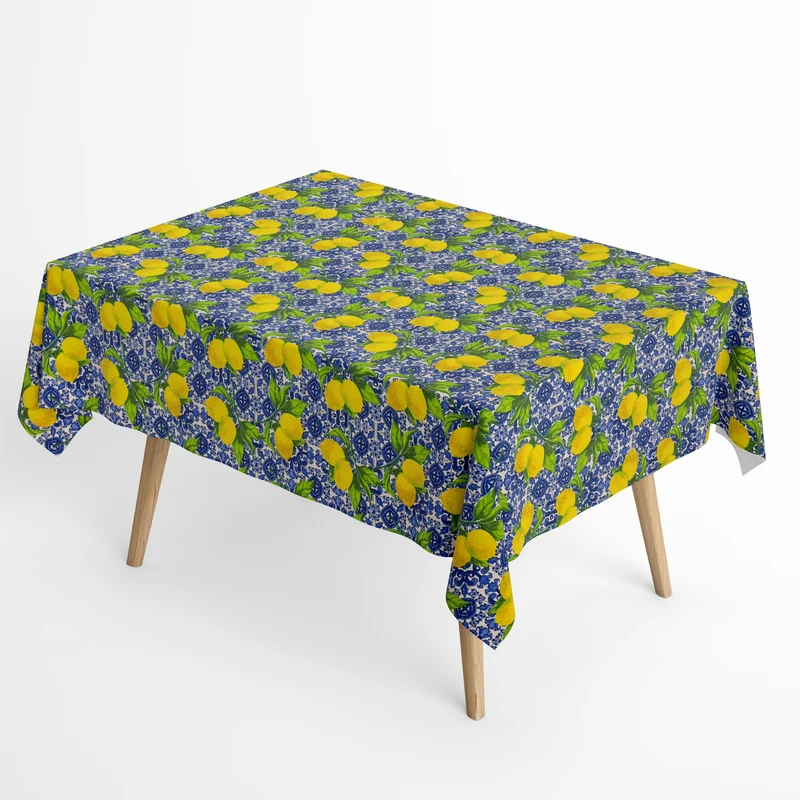 Jacquard Tischdecke aus beschichteter Baumwolle mit Fleckenschutz GENOVA mediterran Mosaik Zitronen eckig rund oval