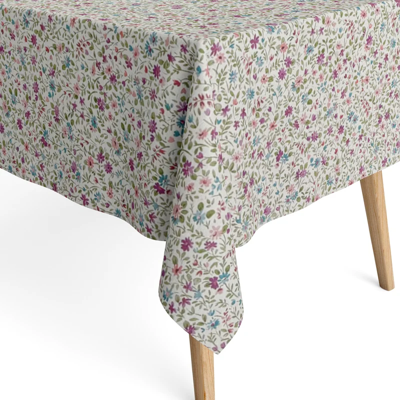 Jacquard Tischdecke aus beschichteter Baumwolle mit Fleckenschutz YILDA3 Blumenwiese eckig rund oval