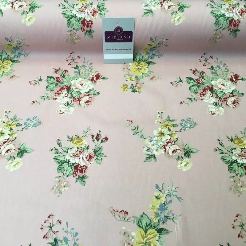 Floral Vintage Rose Shabby Chic Cotton Poplin Printed Fabric 110cm Wide MK1083