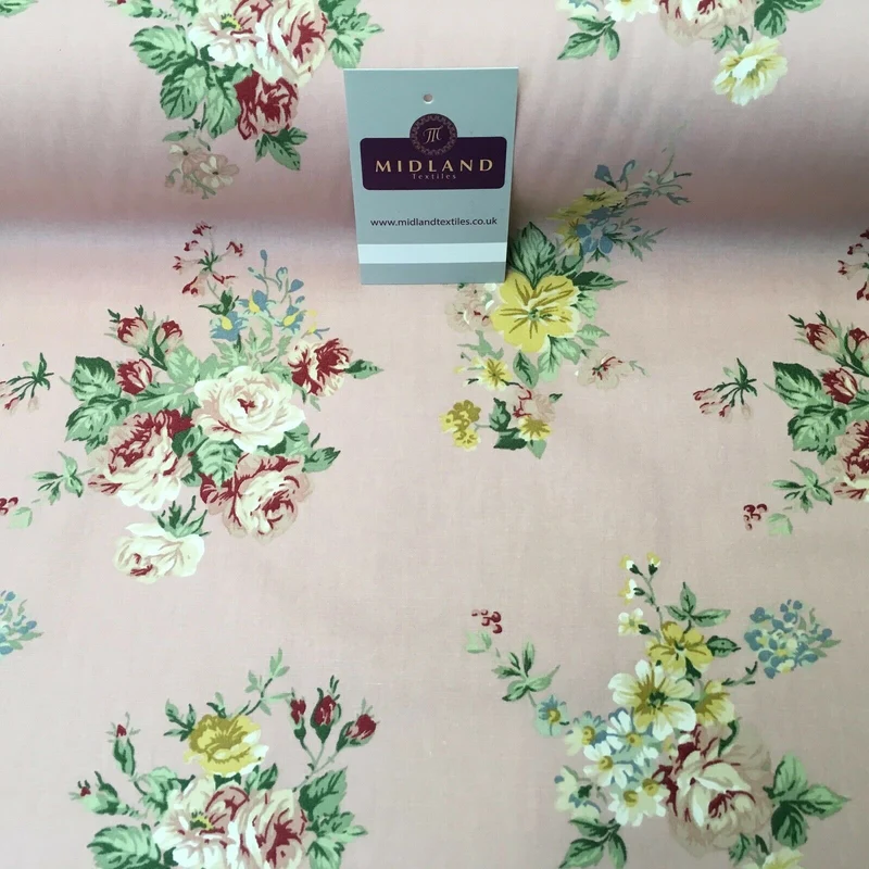 Floral Vintage Rose Shabby Chic Cotton Poplin Printed Fabric 110cm Wide MK1083