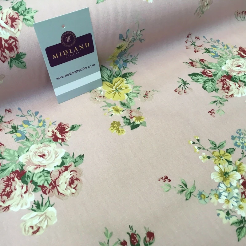 Floral Vintage Rose Shabby Chic Cotton Poplin Printed Fabric 110cm Wide MK1083