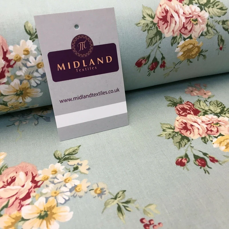 Floral Vintage Rose Shabby Chic Cotton Poplin Printed Fabric 110cm Wide MK1083