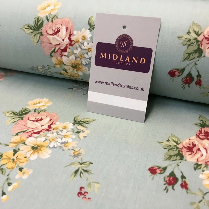 Floral Vintage Rose Shabby Chic Cotton Poplin Printed Fabric 110cm Wide MK1083