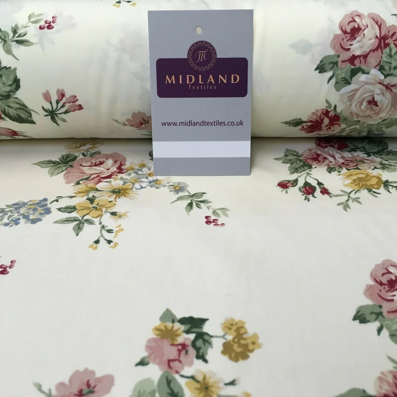 Floral Vintage Rose Shabby Chic Cotton Poplin Printed Fabric 110cm Wide MK1083