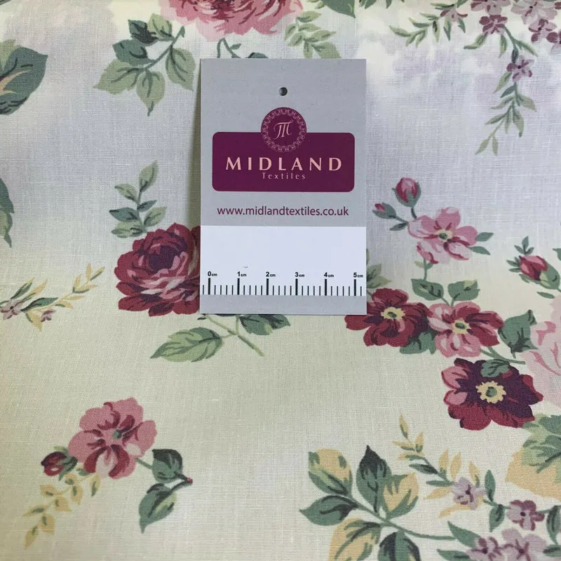 Floral Vintage Rose Shabby Chic Cotton Poplin Printed Fabric 110cm Wide MK1083