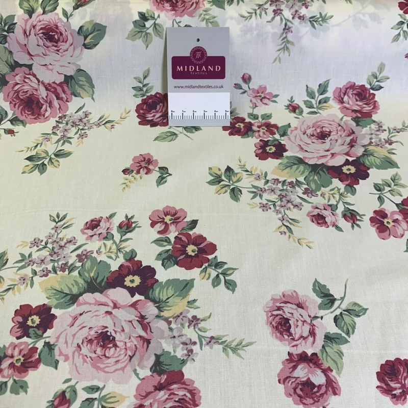 Floral Vintage Rose Shabby Chic Cotton Poplin Printed Fabric 110cm Wide MK1083