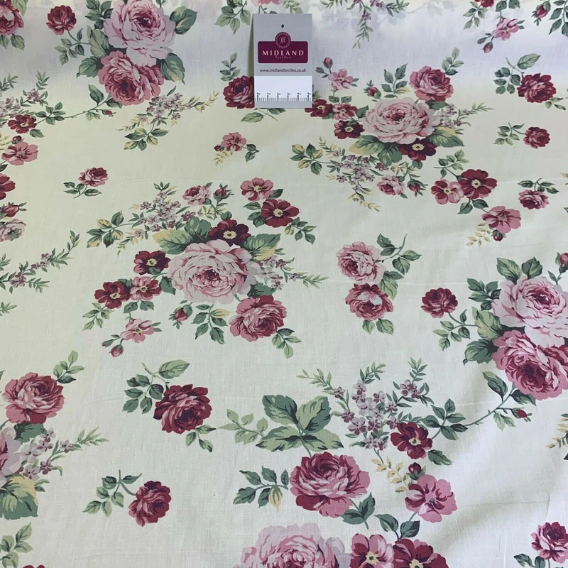 Floral Vintage Rose Shabby Chic Cotton Poplin Printed Fabric 110cm Wide MK1083