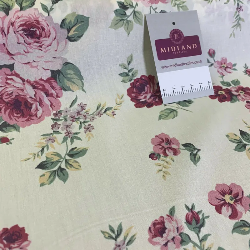 Floral Vintage Rose Shabby Chic Cotton Poplin Printed Fabric 110cm Wide MK1083