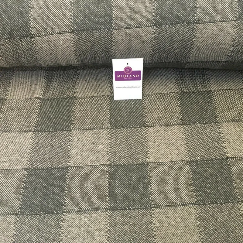 Brown & Black Check wool blend Melton Coating Poly Boucle Fabric 147 cm MK1194-5