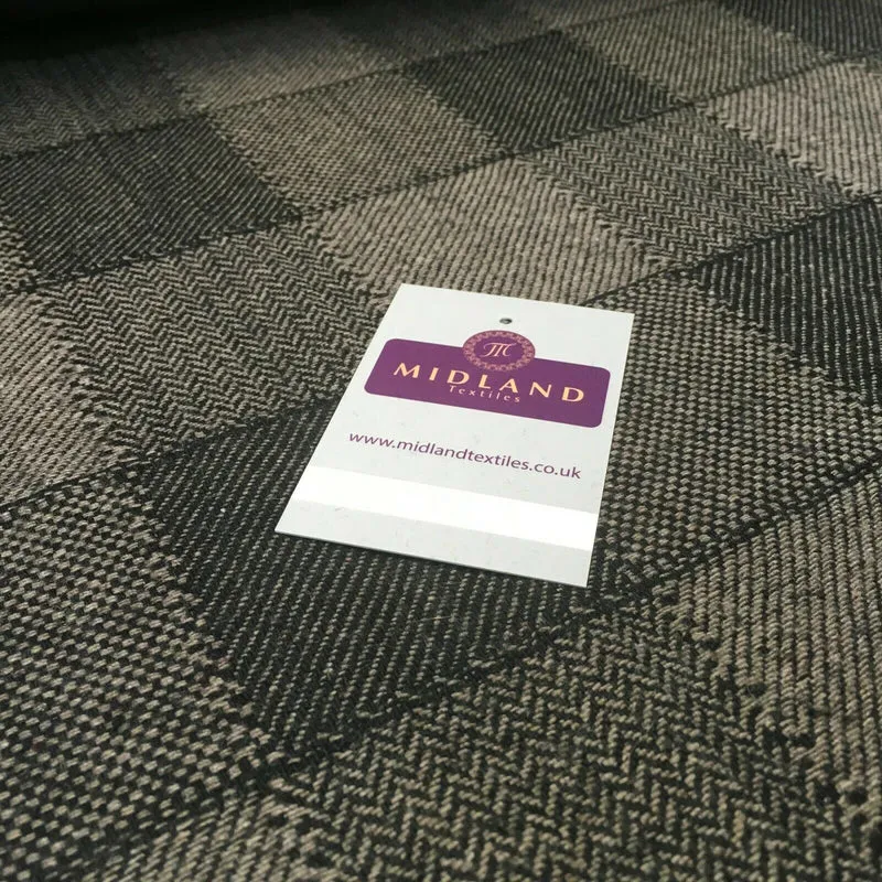 Brown & Black Check wool blend Melton Coating Poly Boucle Fabric 147 cm MK1194-5
