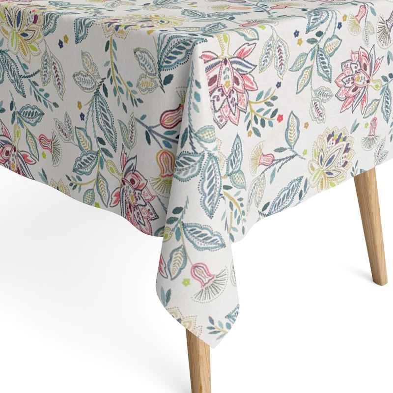 Jacquard Tischdecke aus beschichteter Baumwolle mit Fleckenschutz PRIMULA floral BOHO eckig rund oval