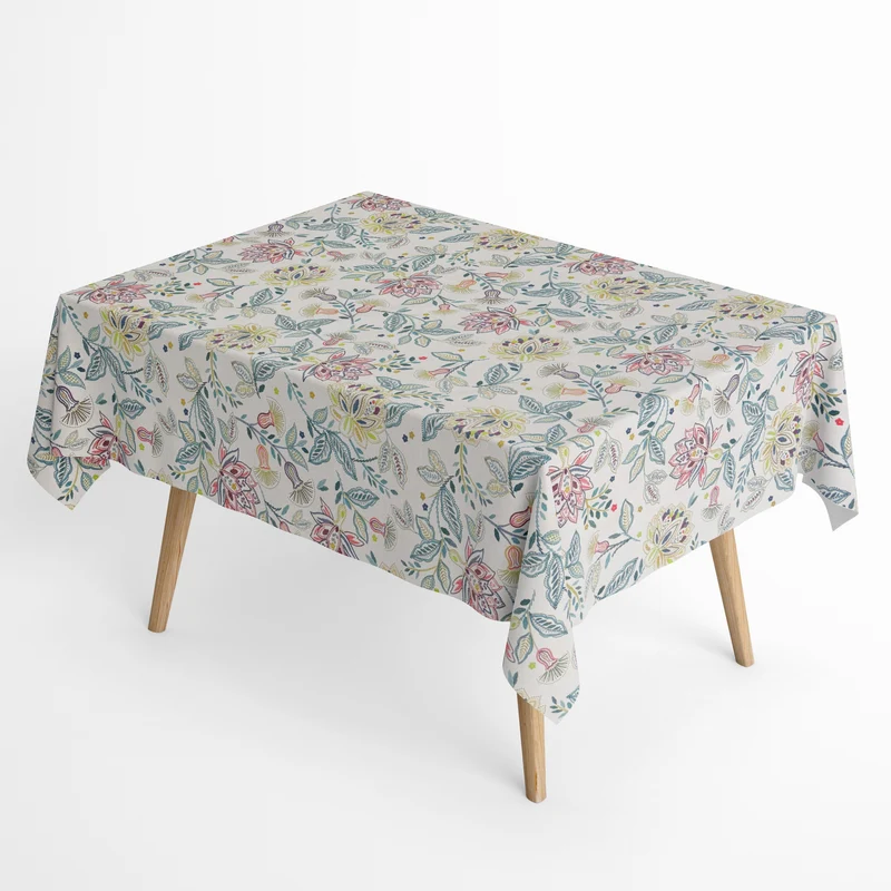 Jacquard Tischdecke aus beschichteter Baumwolle mit Fleckenschutz PRIMULA floral BOHO eckig rund oval