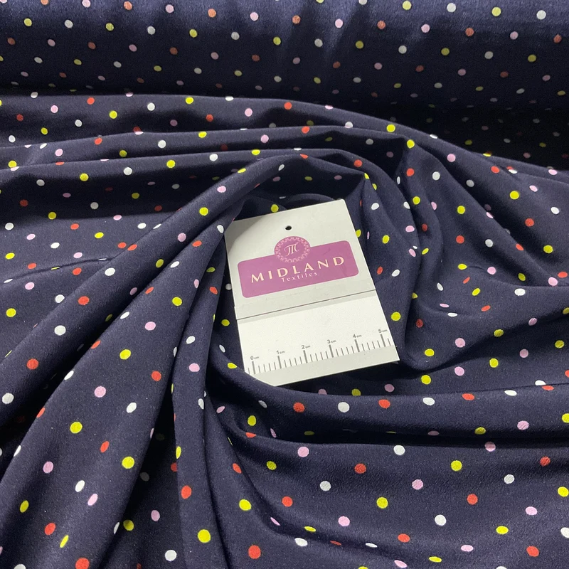 Navy Koshibo Crepe De Chine Polka 4mm dot spot Printed Dress fabric 150 cm M1400-38
