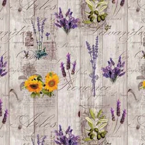 Wachstuchrolle Meterware Rollenware BB80 Provence Lavendel Sonnenblumen auf Holz