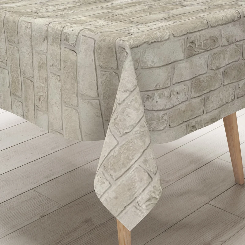 Wachstuch Tischdecke 01590-02 Steine Klinker Ziegel beige Loft eckig rund oval