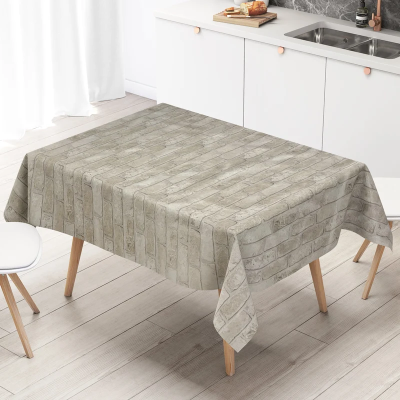 Wachstuch Tischdecke 01590-02 Steine Klinker Ziegel beige Loft eckig rund oval