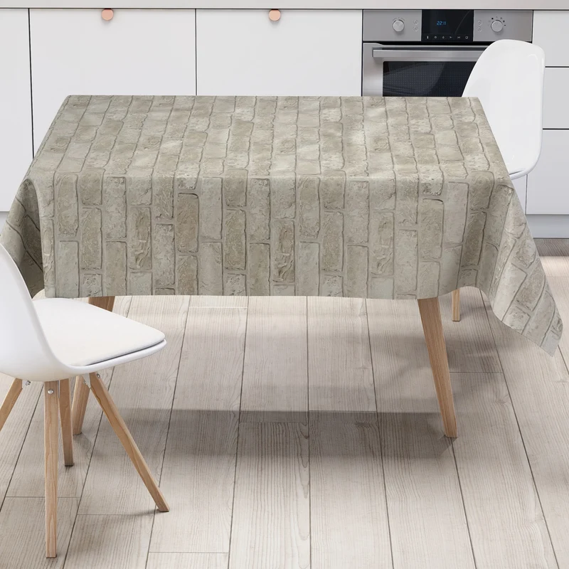 Wachstuch Tischdecke 01590-02 Steine Klinker Ziegel beige Loft eckig rund oval