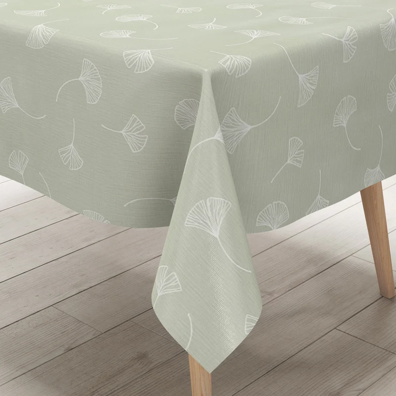 Wachstuch Tischdecke EG43 mintgrün Leinenstruktur Ginkgoblätter eckig rund oval