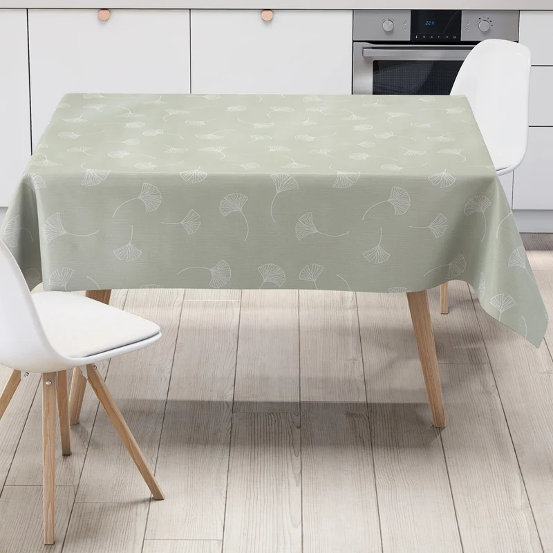 Wachstuch Tischdecke EG43 mintgrün Leinenstruktur Ginkgoblätter eckig rund oval