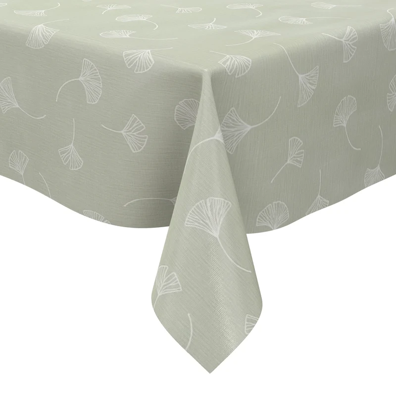 Wachstuch Tischdecke EG43 mintgrün Leinenstruktur Ginkgoblätter eckig rund oval