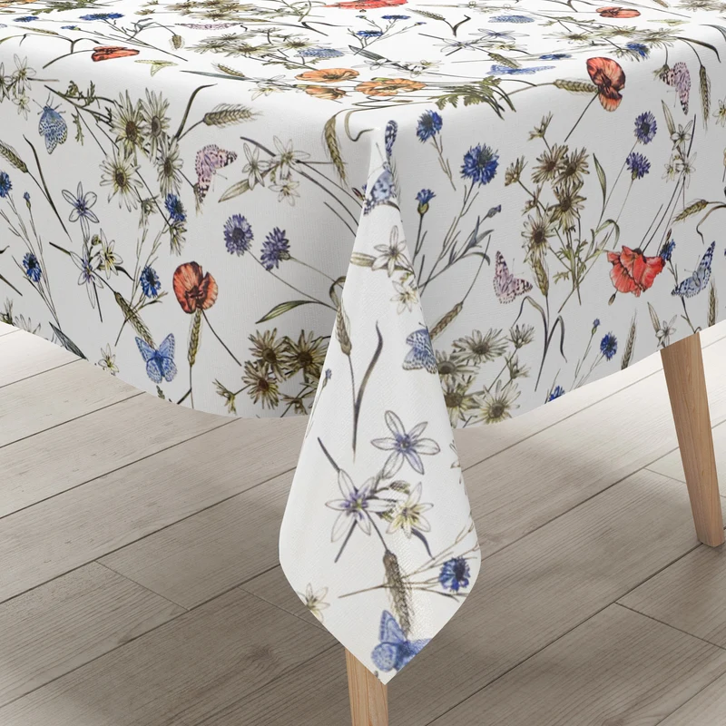 Wachstuch Tischdecke 06394-03 Sommerwiese Mohnblumen Schmetterlinge eckig rund oval