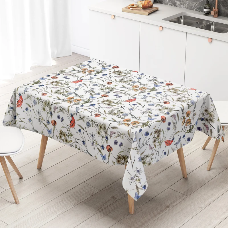 Wachstuch Tischdecke 06394-03 Sommerwiese Mohnblumen Schmetterlinge eckig rund oval
