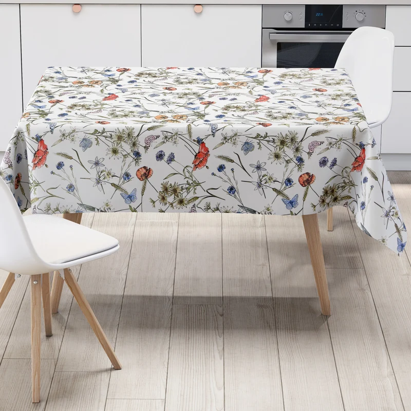 Wachstuch Tischdecke 06394-03 Sommerwiese Mohnblumen Schmetterlinge eckig rund oval