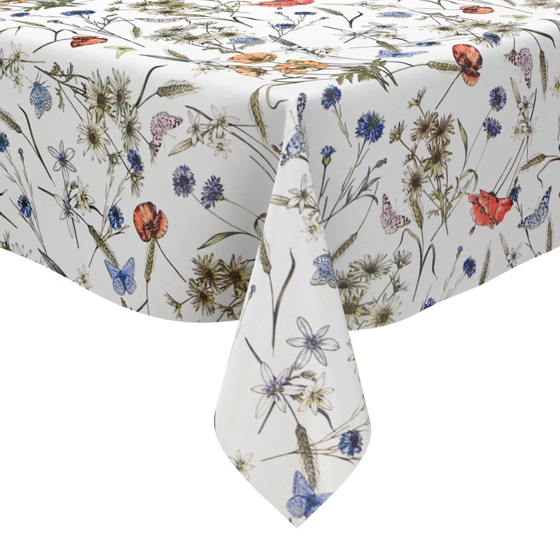 Wachstuch Tischdecke 06394-03 Sommerwiese Mohnblumen Schmetterlinge eckig rund oval