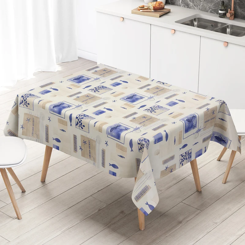 Wachstuch Tischdecke 06393-01-01 beige maritim Fische Meer eckig rund oval