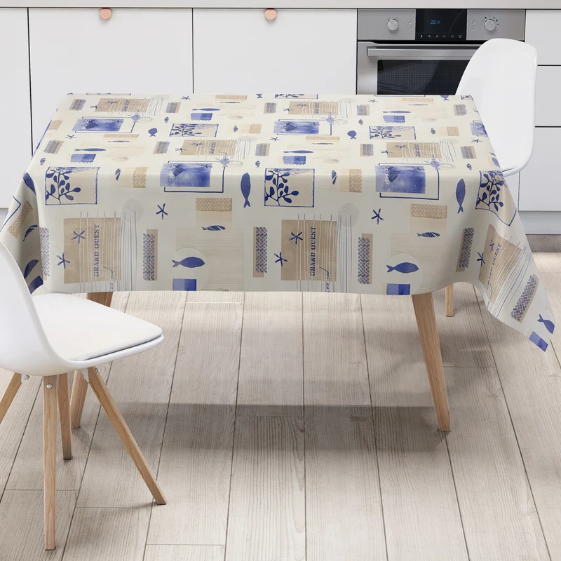 Wachstuch Tischdecke 06393-01-01 beige maritim Fische Meer eckig rund oval