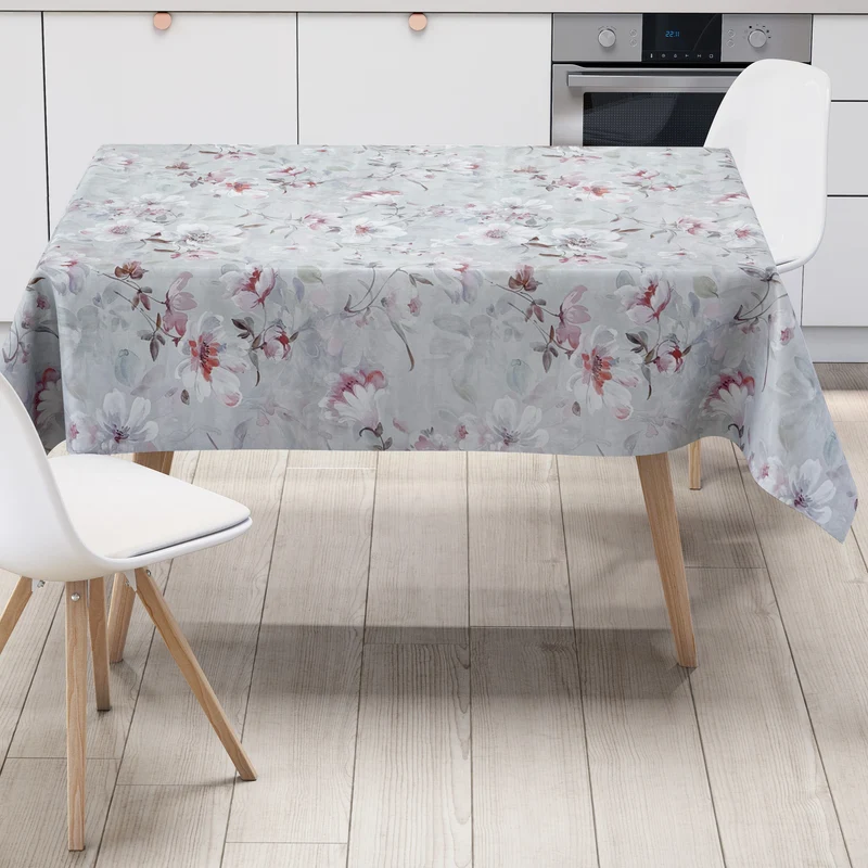 Wachstuch Tischdecke K150244 grau Blumenwiese Blüten eckig rund oval