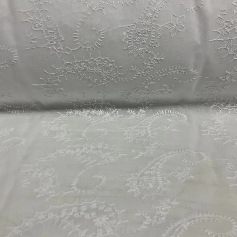 White Floral Paisley 100% cotton voile lightweight dress fabric sewing M1663