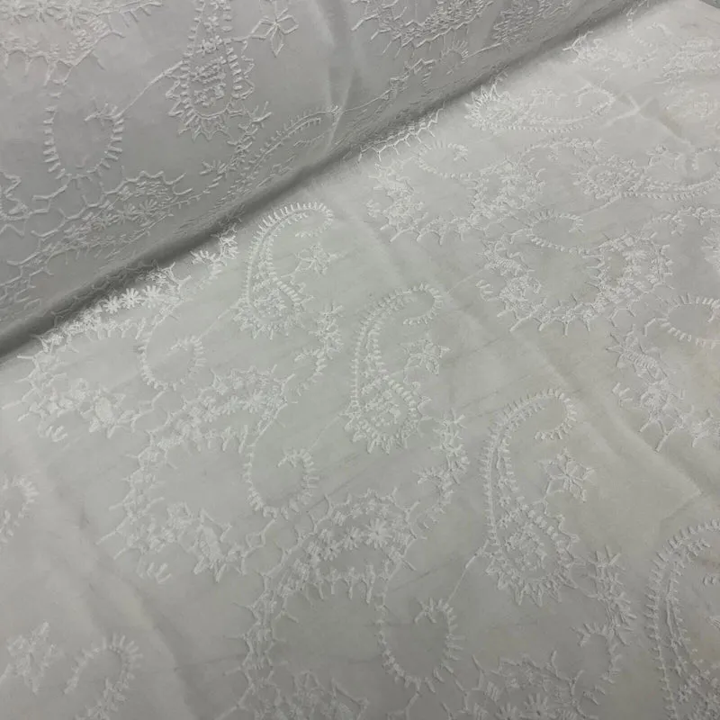 White Floral Paisley 100% cotton voile lightweight dress fabric sewing M1663