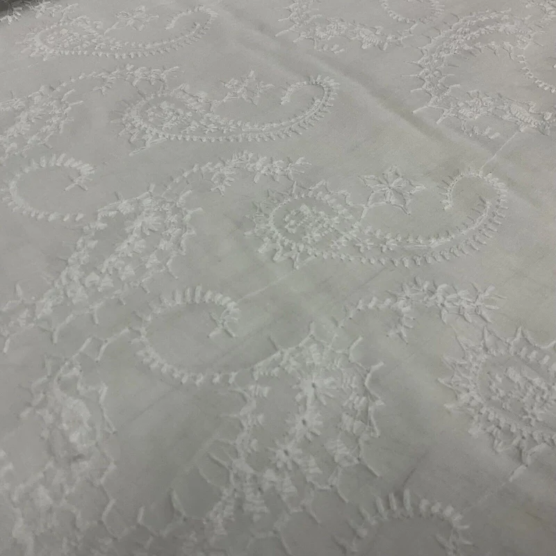 White Floral Paisley 100% cotton voile lightweight dress fabric sewing M1663