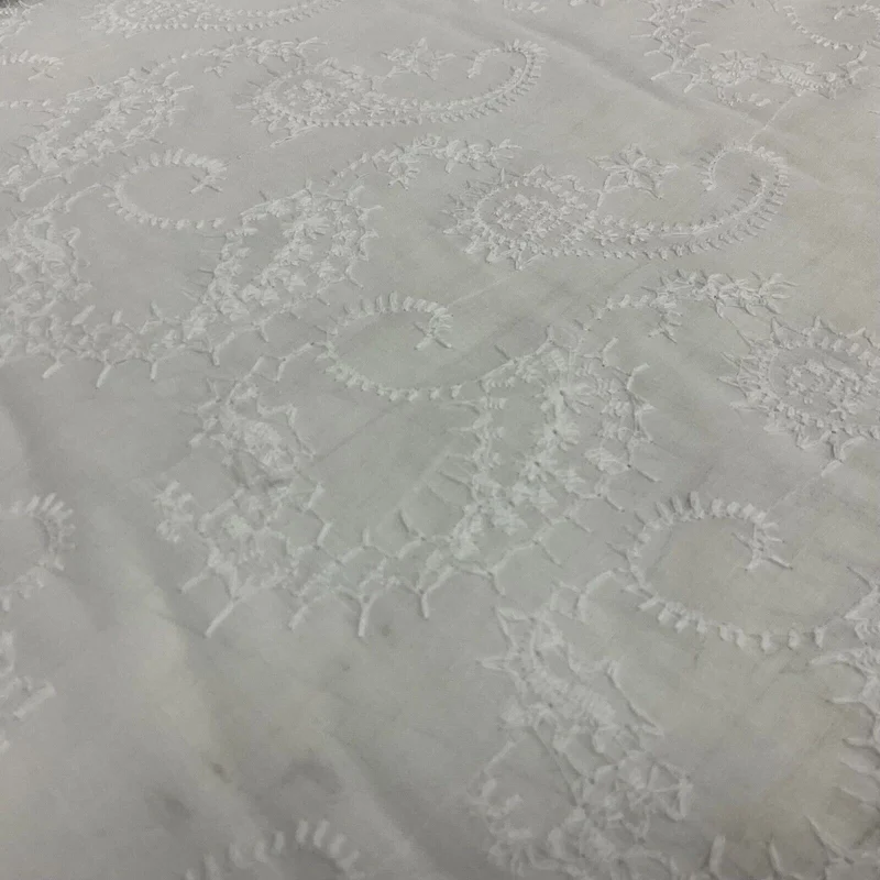White Floral Paisley 100% cotton voile lightweight dress fabric sewing M1663