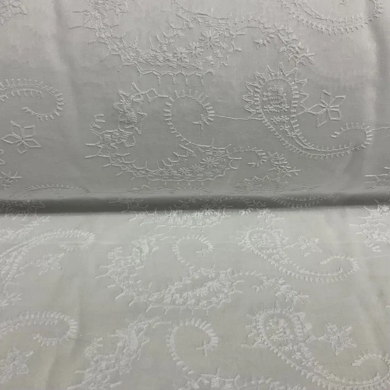 White Floral Paisley 100% cotton voile lightweight dress fabric sewing M1663