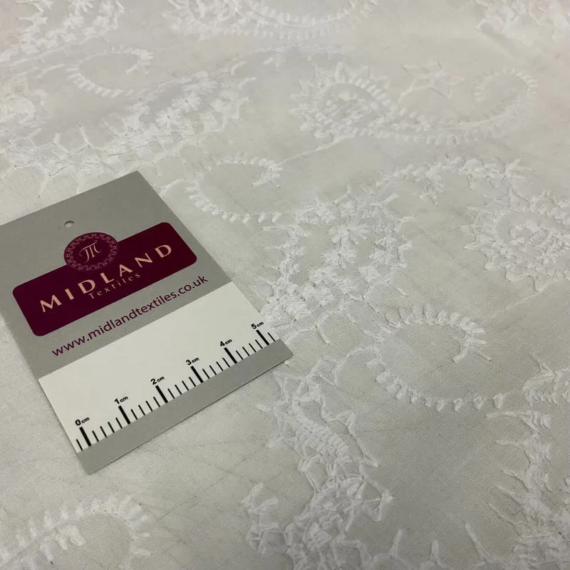 White Floral Paisley 100% cotton voile lightweight dress fabric sewing M1663